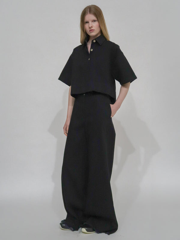 rosetta getty CROPPED OVERSIZED POLO - BLACK DENIM