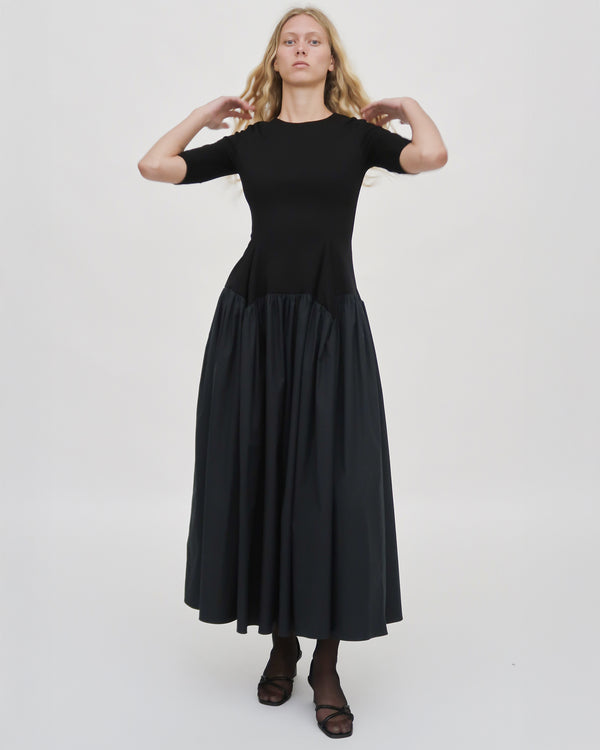 Rosetta Getty FITTED GATHERED PEPLUM COMBO DRESS