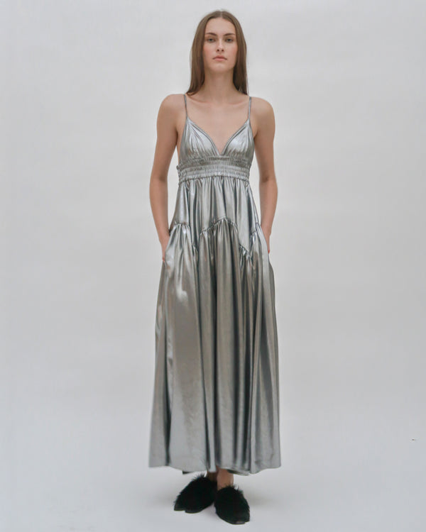 Rosetta Getty GATHERED PEPLUM CAMISOLE DRESS