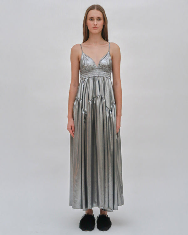 Rosetta Getty GATHERED PEPLUM CAMISOLE DRESS