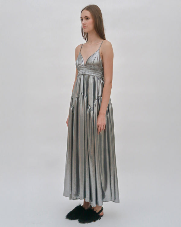 Rosetta Getty GATHERED PEPLUM CAMISOLE DRESS