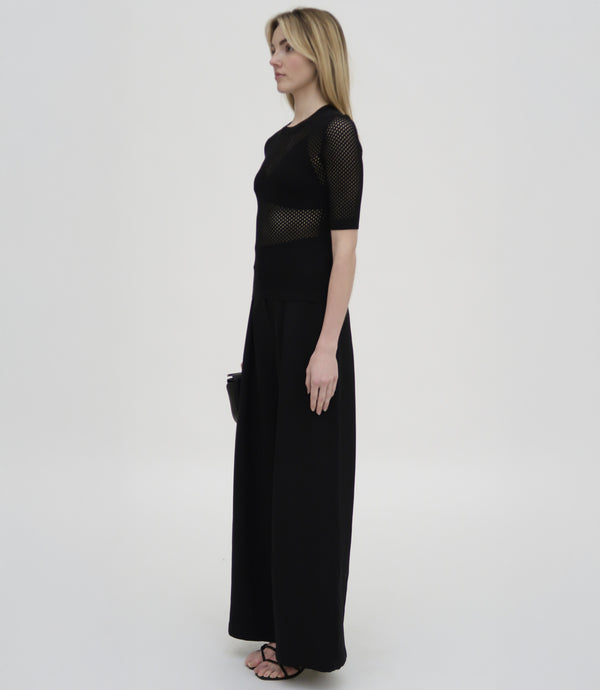 Rosetta Getty MESH CROPPED SLEEVE SWEATER