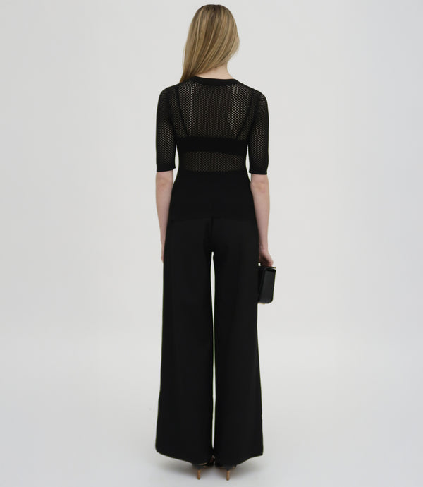 Rosetta Getty MESH CROPPED SLEEVE SWEATER