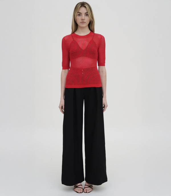 Rosetta Getty MESH CROPPED SLEEVE SWEATER
