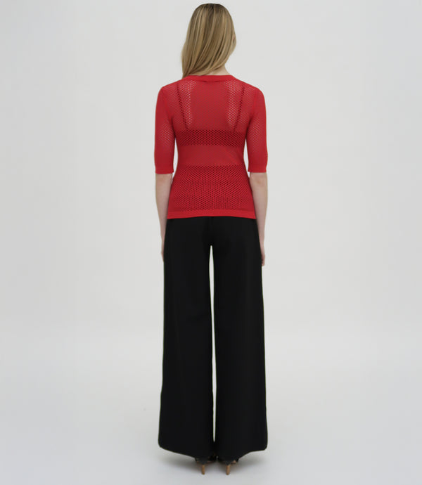 Rosetta Getty MESH CROPPED SLEEVE SWEATER