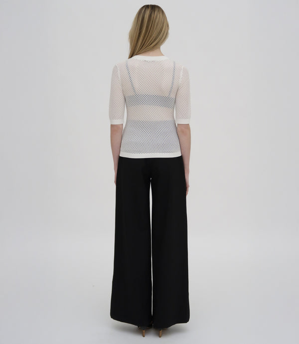 Rosetta Getty MESH CROPPED SLEEVE SWEATER