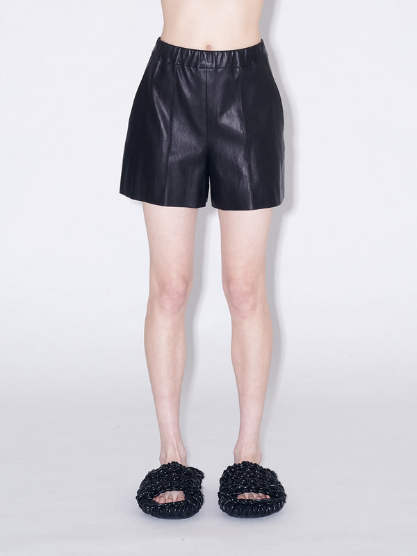 Rosetta Getty Pull On Pintuck Leather Shorts
