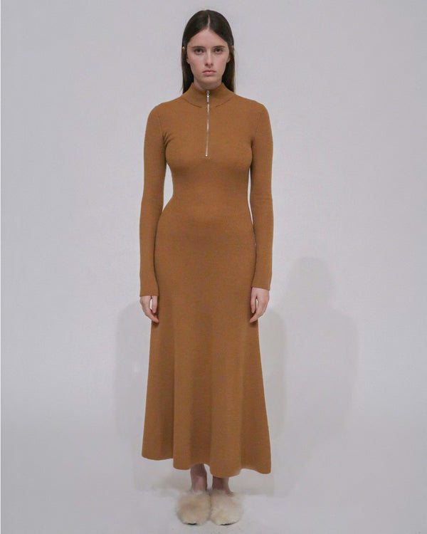 Rosetta Getty RIBBED ZIP UP TURTLENECK DRESS