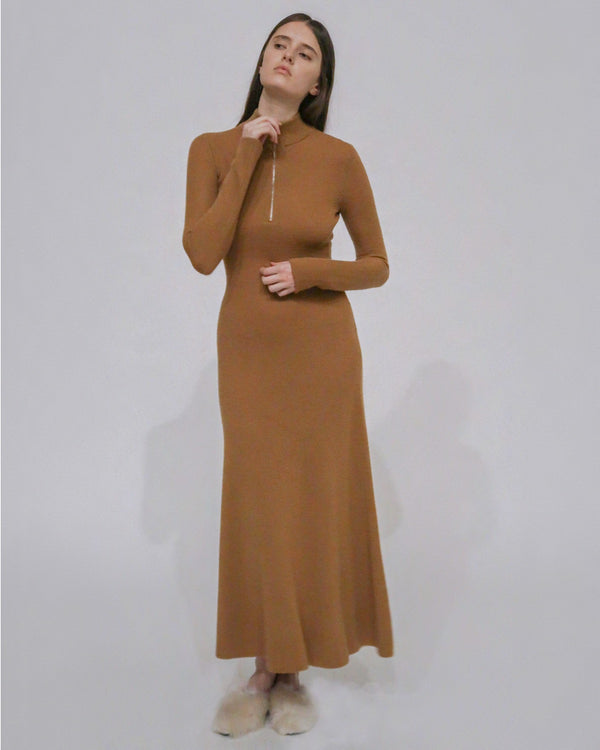 rosetta getty RIBBED ZIP UP TURTLENECK DRESS