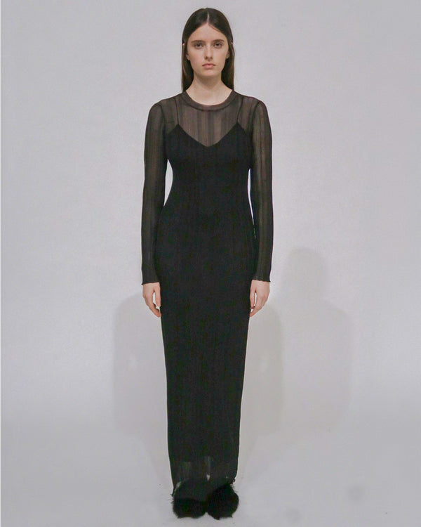 Rosetta Getty SHEER PLISSE LONG SLEEVE DRESS