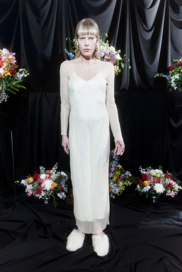 Rosetta Getty SHEER PLISSE LONG SLEEVE DRESS