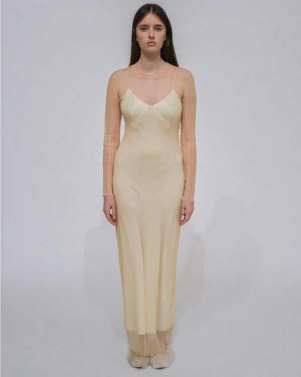 Rosetta Getty SHEER PLISSE LONG SLEEVE DRESS