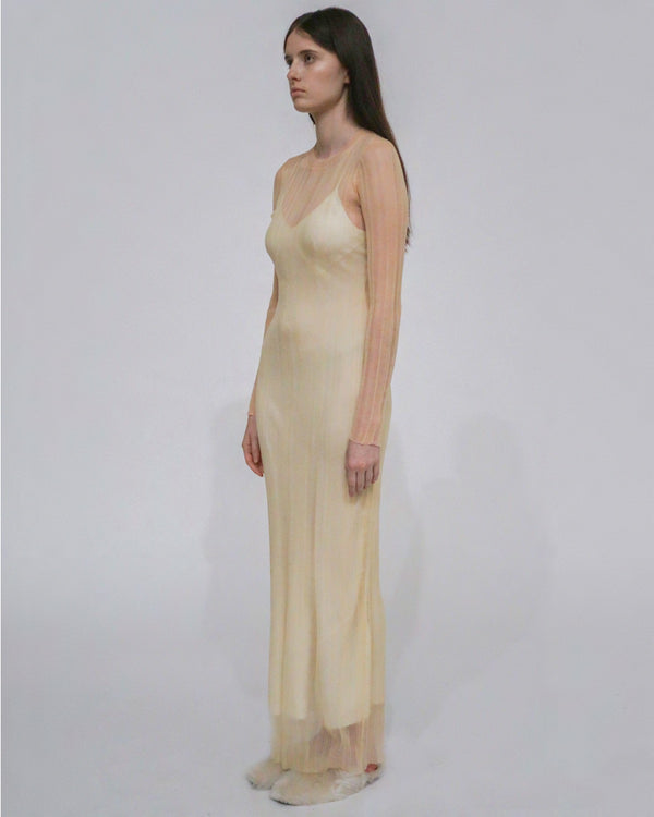 Rosetta Getty SHEER PLISSE LONG SLEEVE DRESS