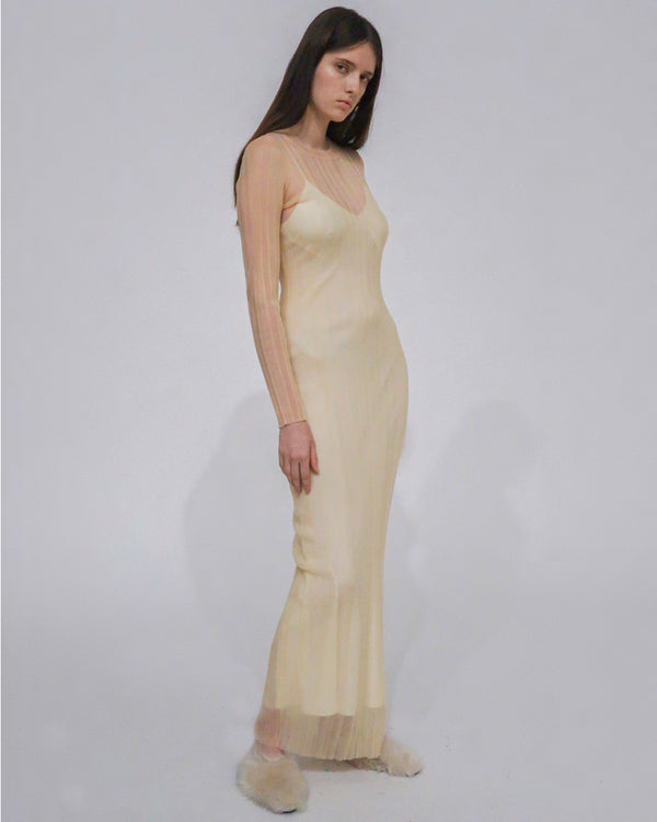 rosetta getty SHEER PLISSE LONG SLEEVE DRESS