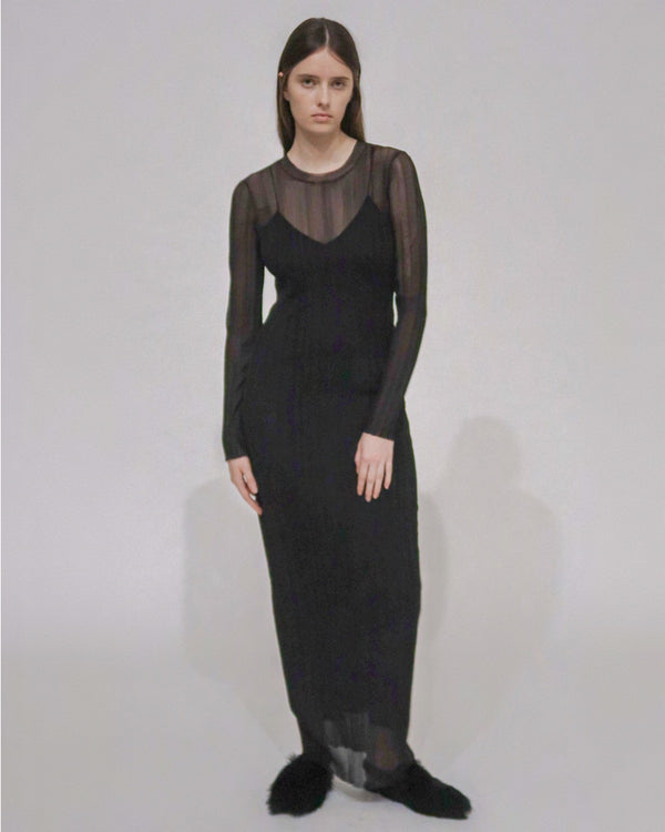rosetta getty SHEER PLISSE LONG SLEEVE DRESS