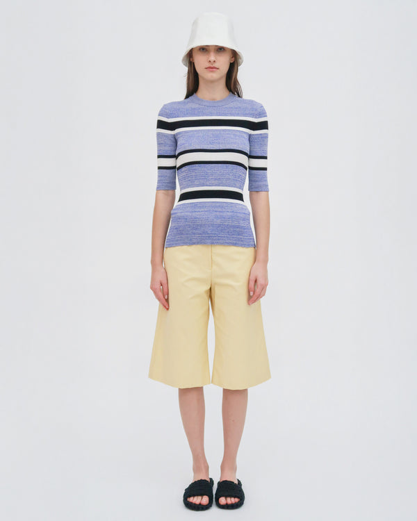 Rosetta Getty STRIPED CROPPED SLEEVE SWEATER