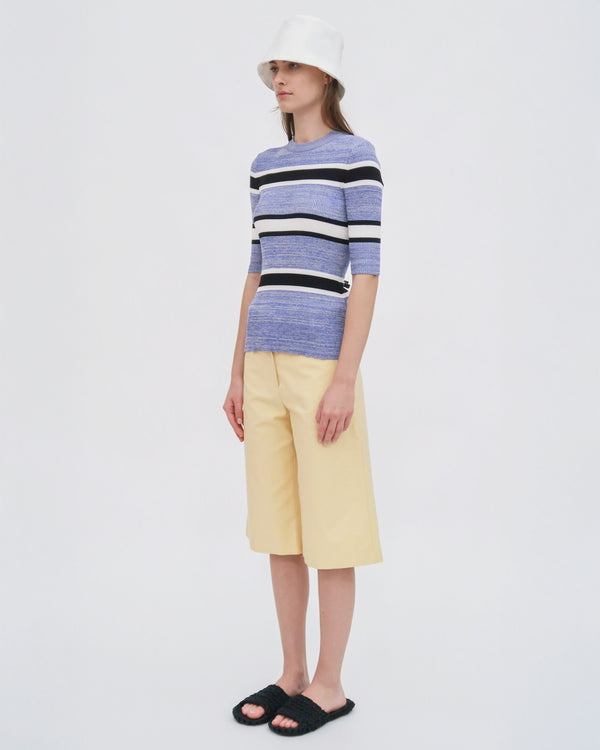 Rosetta Getty STRIPED CROPPED SLEEVE SWEATER