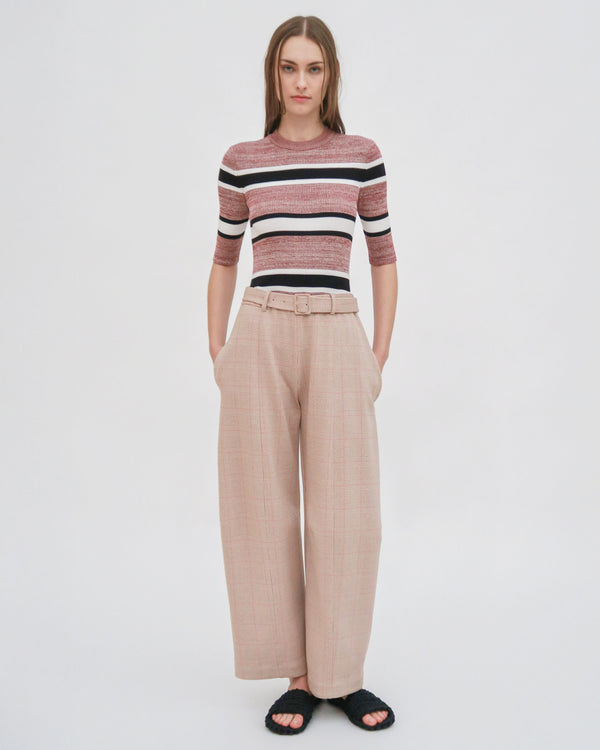 Rosetta Getty STRIPED CROPPED SLEEVE SWEATER
