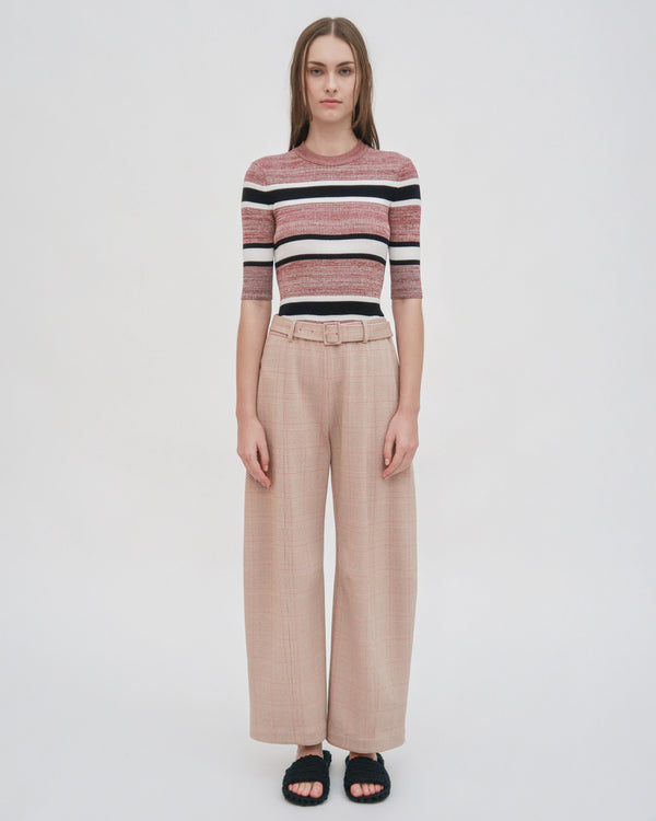 Rosetta Getty STRIPED CROPPED SLEEVE SWEATER