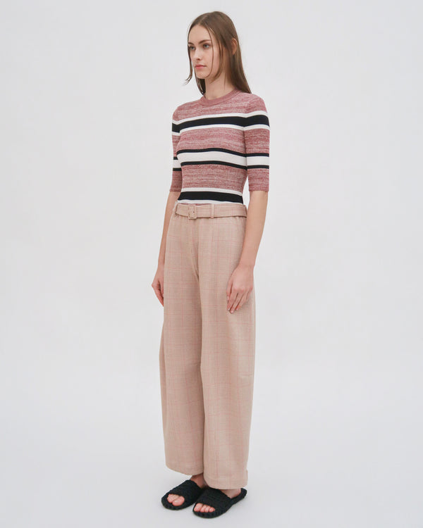 Rosetta Getty STRIPED CROPPED SLEEVE SWEATER