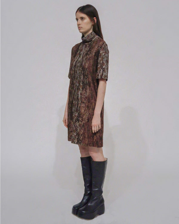 Rosetta Getty TURTLENECK SHIFT DRESS - WOODGRAIN