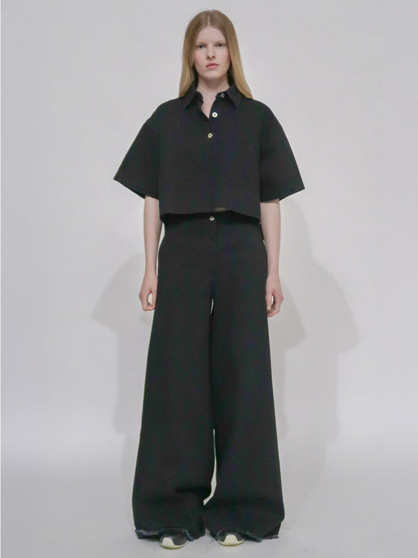 Rosetta Getty WIDE FLARE PANT - BLACK DENIM