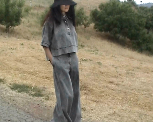 Rosetta Getty WIDE FLARE PANT - BLACK DENIM