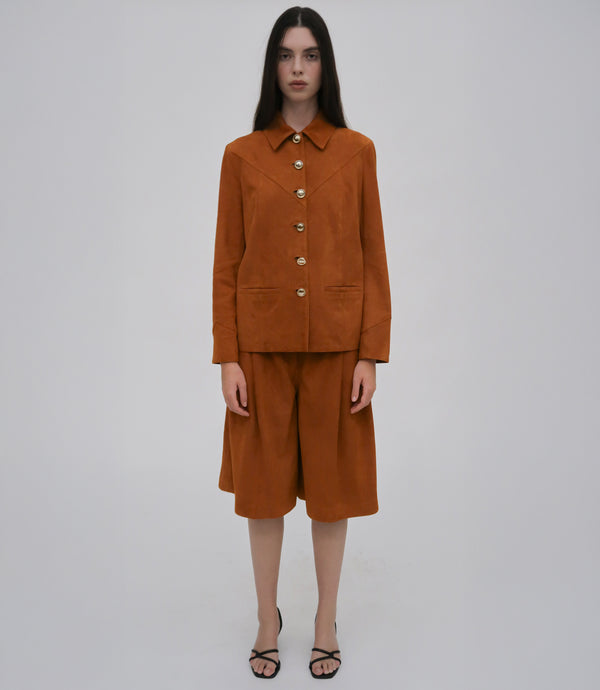Rosetta Getty WIDE PLEAT FRONT SHORT - SUEDE
