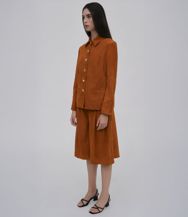 Rosetta Getty WIDE PLEAT FRONT SHORT - SUEDE
