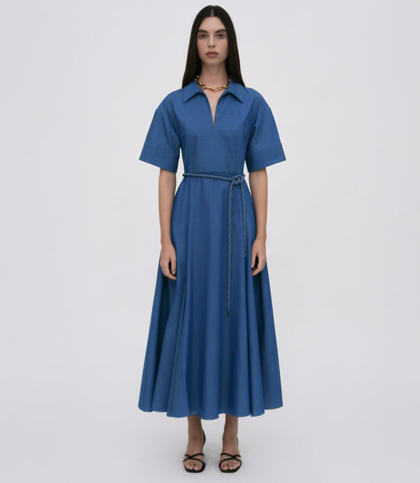 Rosetta Getty SLIT FRONT CAFTAN SHIRTDRESS - FLUID CHAMBRAY