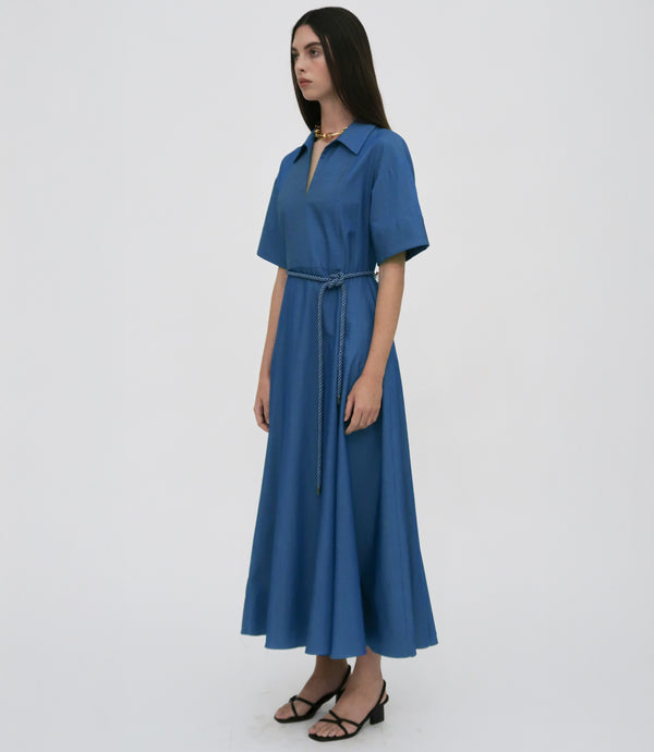 Rosetta Getty SLIT FRONT CAFTAN SHIRTDRESS - FLUID CHAMBRAY