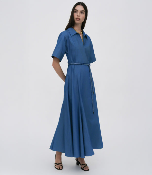rosetta getty SLIT FRONT CAFTAN SHIRTDRESS - FLUID CHAMBRAY