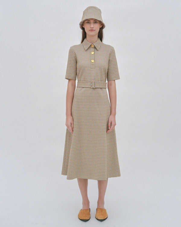 Rosetta Getty SS BELTED SHIRTDRESS - HOUNDSTOOTH PLAID