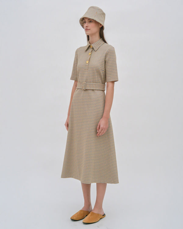 Rosetta Getty SS BELTED SHIRTDRESS - HOUNDSTOOTH PLAID