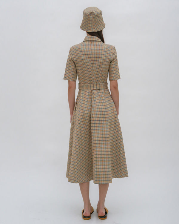 Rosetta Getty SS BELTED SHIRTDRESS - HOUNDSTOOTH PLAID