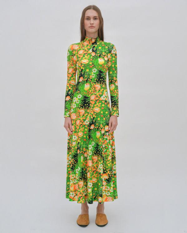 Rosetta Getty ZIP UP TURTLENECK DRESS - GARDEN FLORALS
