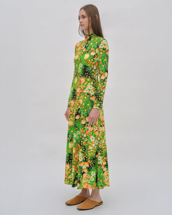Rosetta Getty ZIP UP TURTLENECK DRESS - GARDEN FLORALS