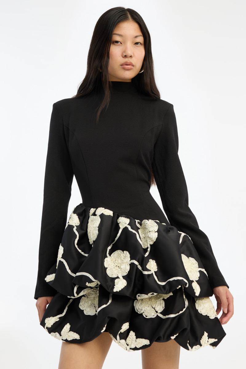 Rotate Birger Christensen 3d Flower Bubble Dress Black