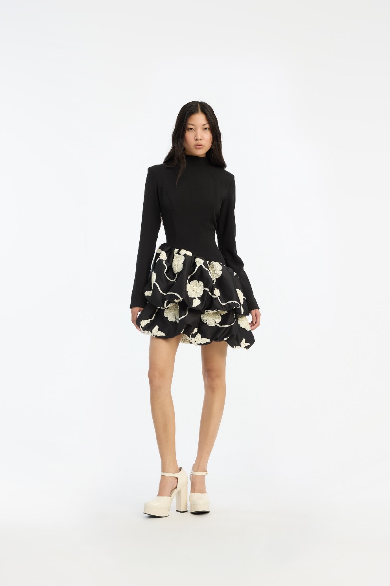 rotate birger christensen 3d Flower Bubble Dress Black