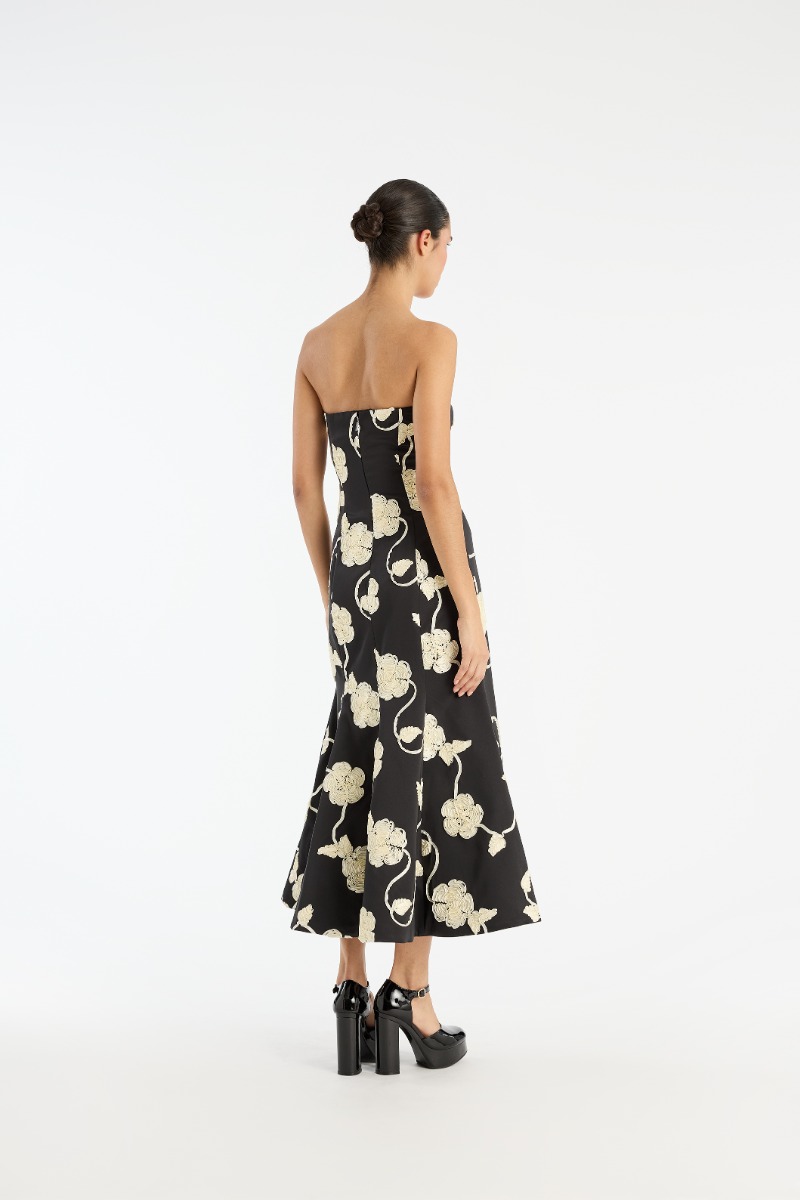 Rotate Birger Christensen 3d Flower Midi Dress Black