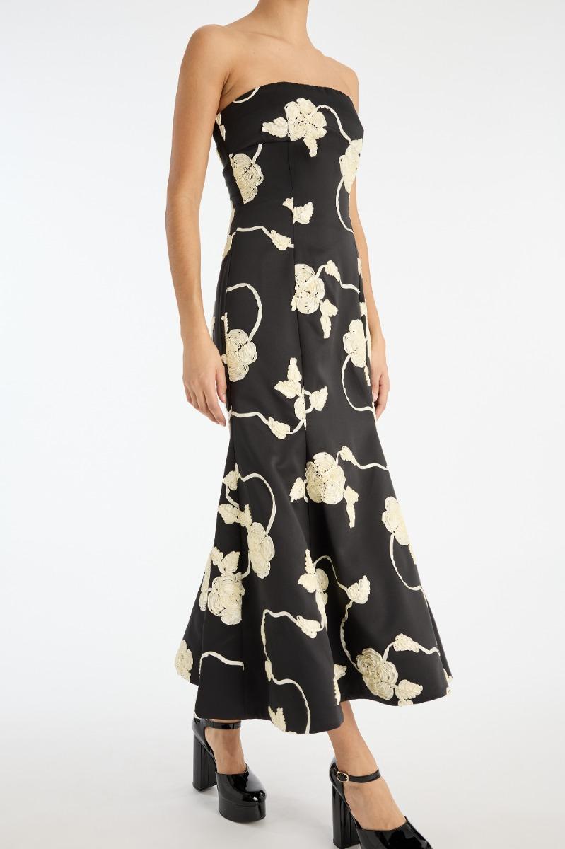 Rotate Birger Christensen 3d Flower Midi Dress Black