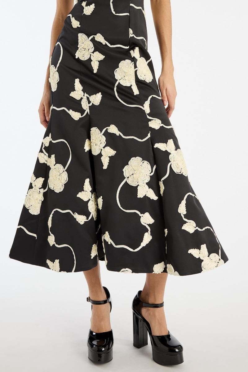 Rotate Birger Christensen 3d Flower Midi Dress Black
