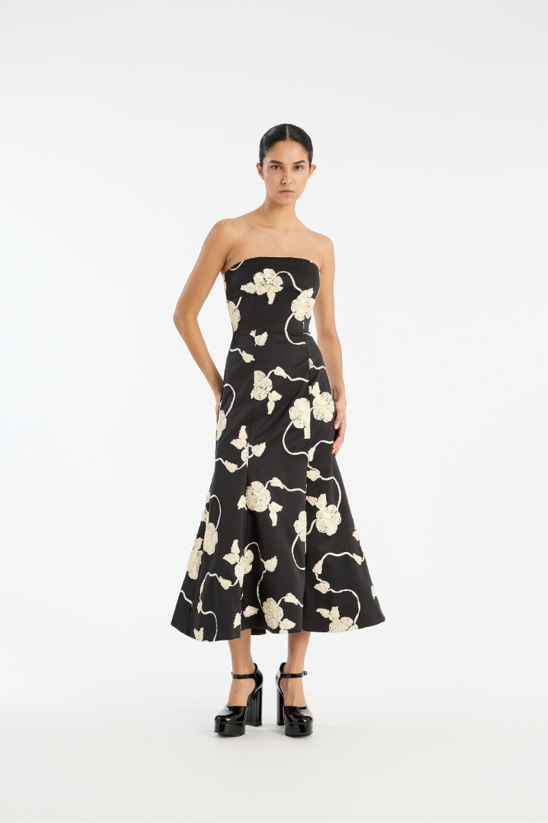 rotate birger christensen 3d Flower Midi Dress Black