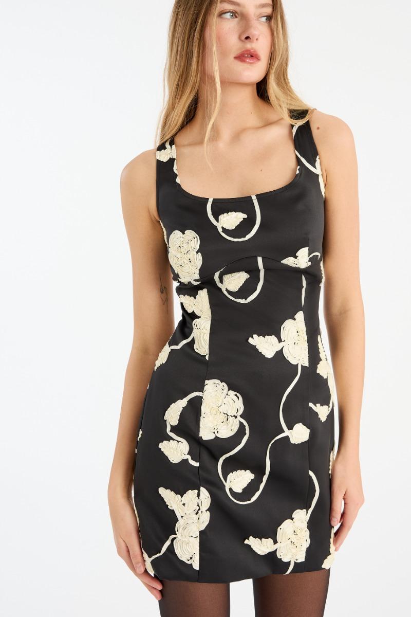 Rotate Birger Christensen 3d Flower Mini Dress Black