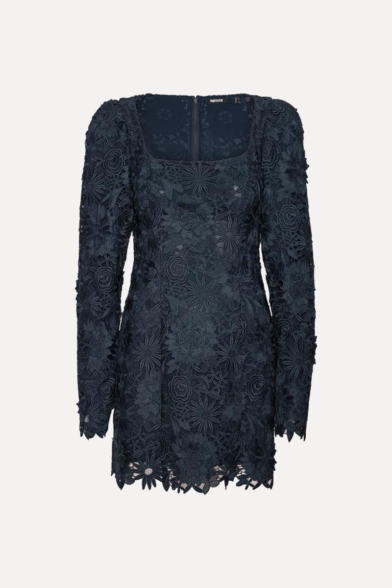Rotate Birger Christensen 3d Lace Ls Mini Dress Dark Blue
