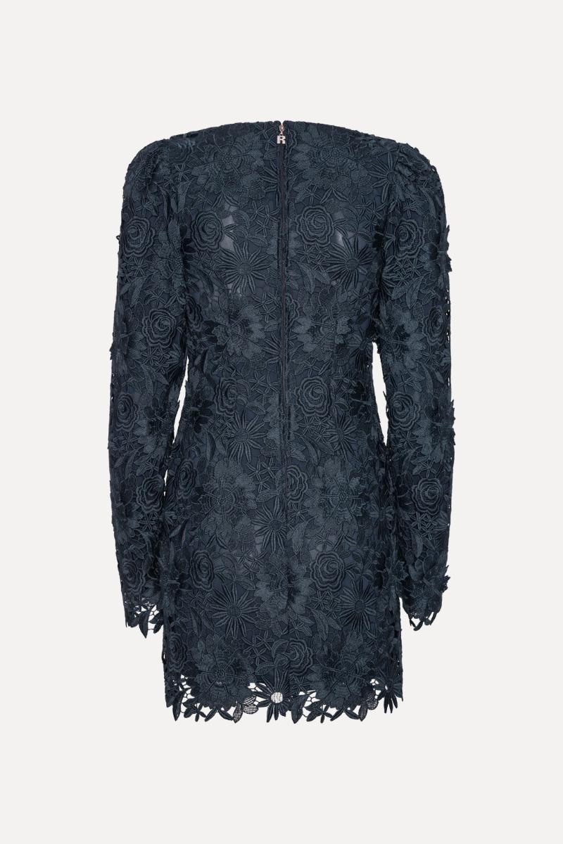 Rotate Birger Christensen 3d Lace Ls Mini Dress Dark Blue