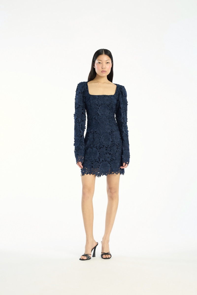 rotate birger christensen 3d Lace Ls Mini Dress Dark Blue