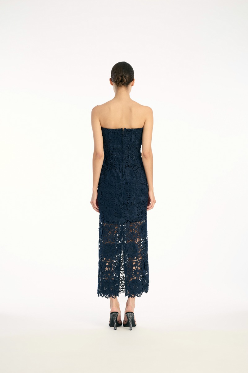 Rotate Birger Christensen 3d Lace Midi Dress Dark Blue