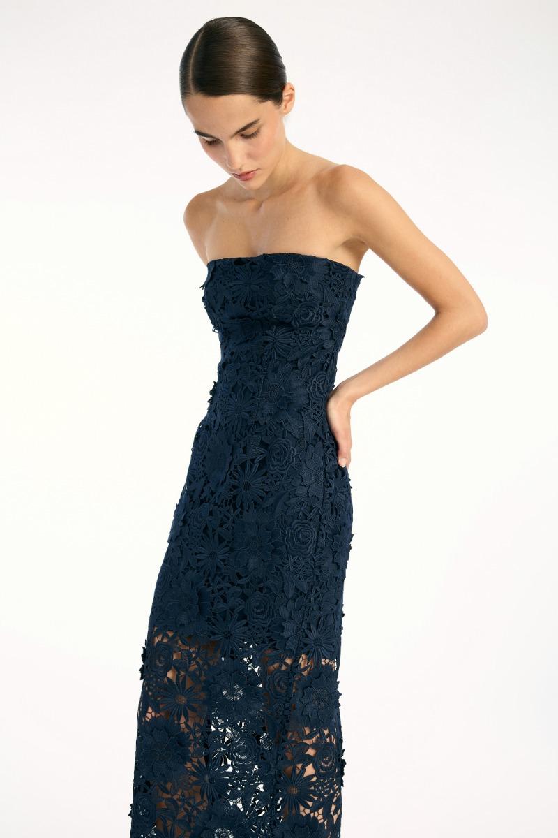 Rotate Birger Christensen 3d Lace Midi Dress Dark Blue