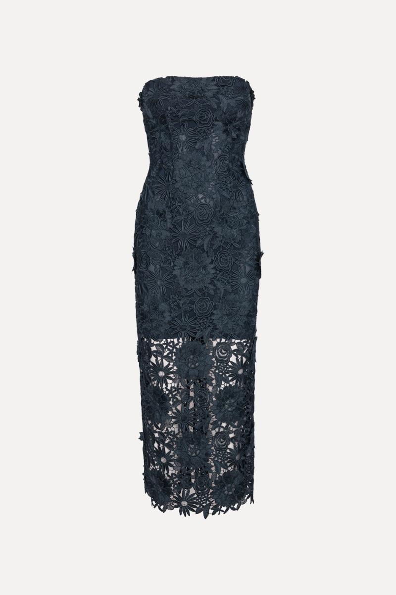 Rotate Birger Christensen 3d Lace Midi Dress Dark Blue